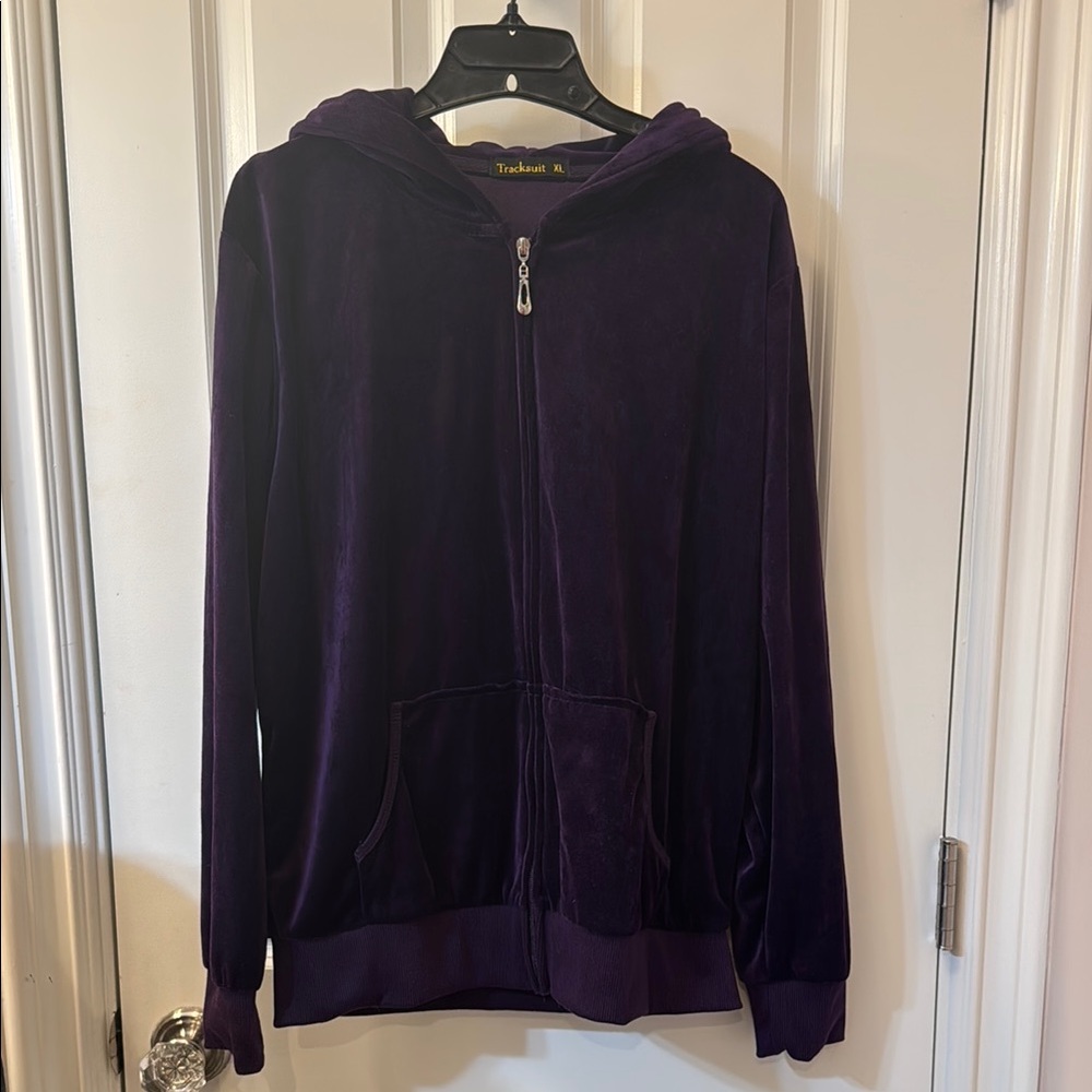 Tracksuit Purple Velvet Zip-Up Hoodie